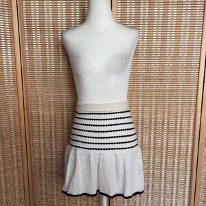 Freshman 1996 white and navy knit striped ruffle hem mini skirt